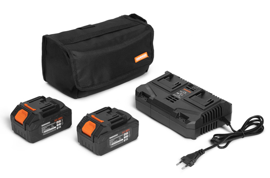 Комплектация SET включает два аккумулятора ёмкостью 21 В / 5 Ач и зарядное устройство. Для удобства хранения предусмотрена специальная сумка.