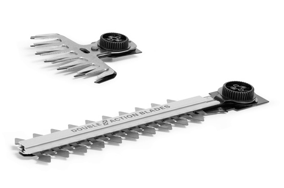 Инструмент может работать в 2-х режимах: Ножницы - для стрижки газона и мелких веток Кусторез – для стрижки кустов и живой изгороди.