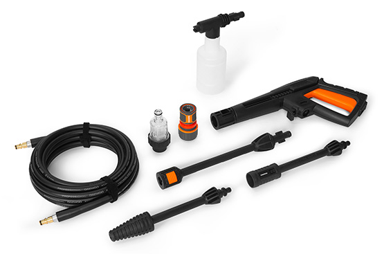 Помимо моющей насадки Home&Car Jet, в комплект поставки входит все необходимое: мягкий шланг высокого давления длиной 6м, грязевая фреза, пеногенератор, фильтр тонкой очистки, коннектор для садового шланга DWC 2500 с функцией аквастоп.